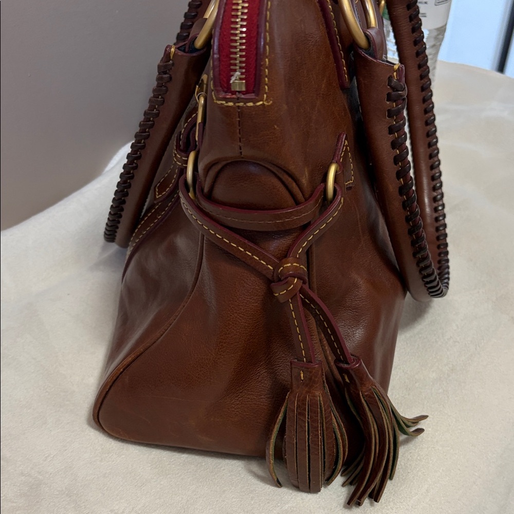 Dooney and Bourke Brown Leather Satchel Handbag with Gold Hardware - Picture 7 of 16